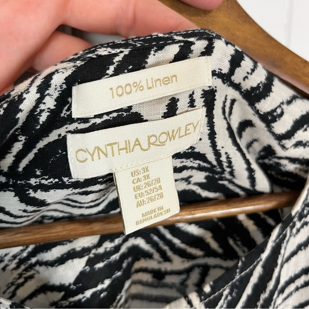 Cynthia Rowley 100% Linen Black and White Palm Print Tunic Top. Size 3X. - Picture 4 of 8